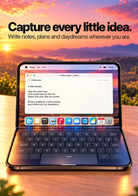 Official Notes artwork showing the A little escape note in LittleBook on iPhone Duo.