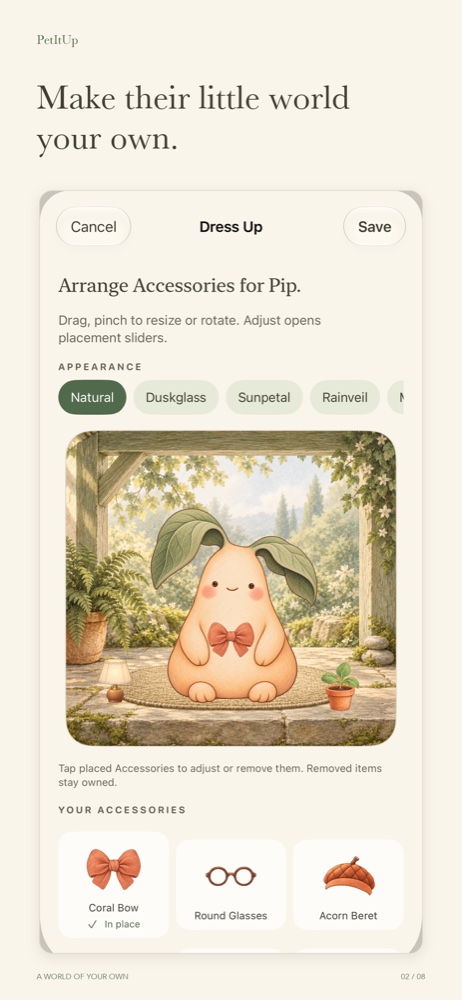 Official campaign showing Dress Up with companion appearances and accessories.